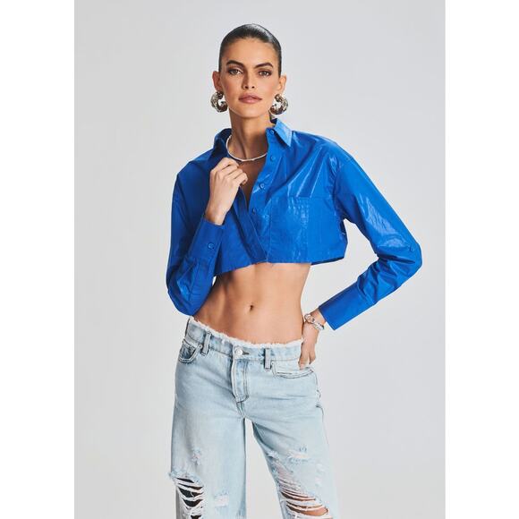 SER. O. YA Chi Coated Top in Royal Blue, size S, NWT. - Picture 4 of 10